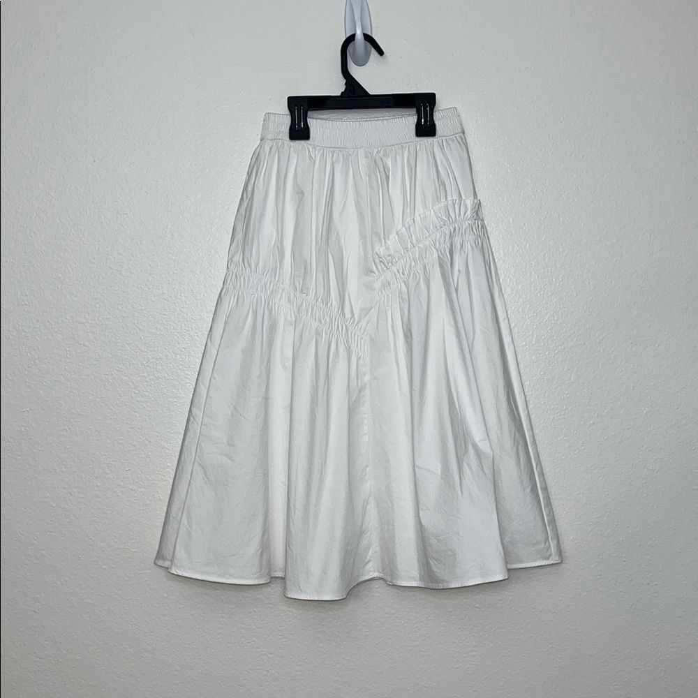 Zara girl 11-12 white Ankle Midi skirt with rushing gather accents